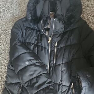 Andrew Marc Black Quilted Puffer with Fur Hood